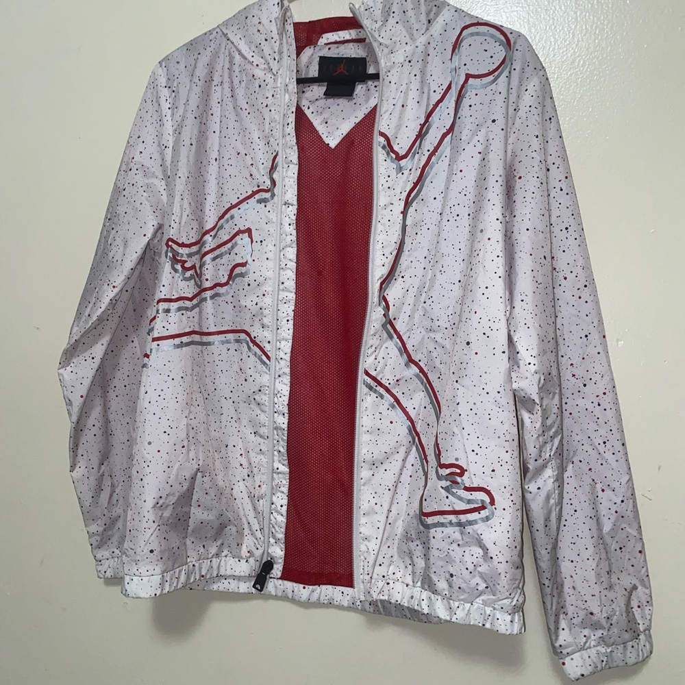 White and Red Jordan Hooded Zip Jacket